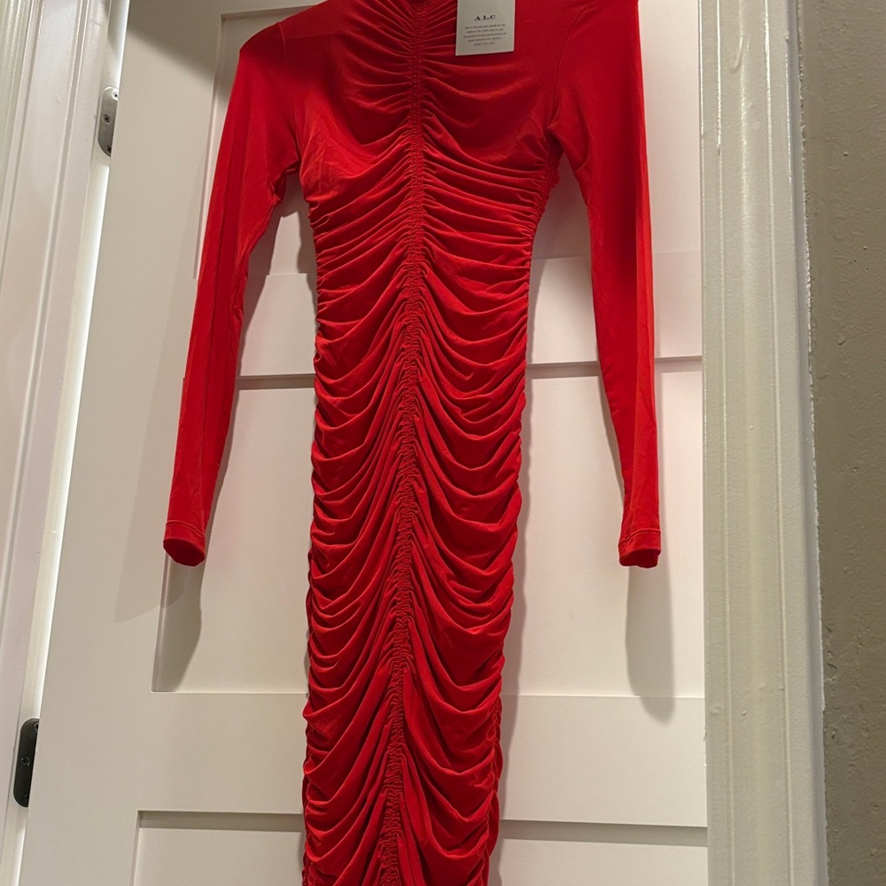 A.L.C. Vibrant Red Long Sleeve ruched Dress